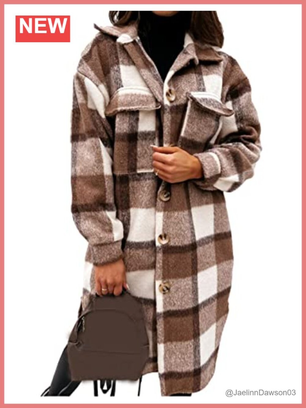 Womens Long Plaid Button Down Shacket Overcoat Knee Length Loose Fit